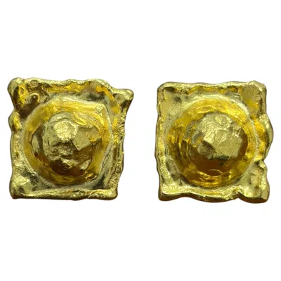 Pre-owned Jean Mahie 22k Yellow Gold Ravioli Motif Clip On Earrings 1970s Vintage
