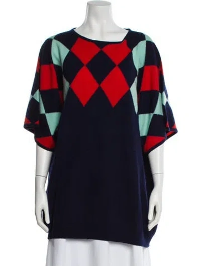 Pre-owned Jean Muir Cashmere Printed Sweater In Blue