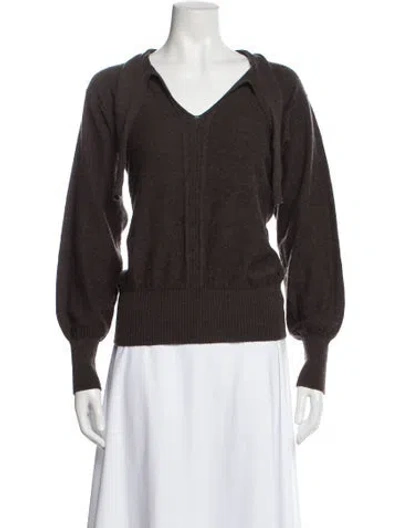 Pre-owned Jean Muir Wool V-neck Sweater In Brown