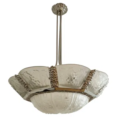 Pre-owned Jean Noverdy Art Deco Ceiling Lamp “noverdy” In Brown