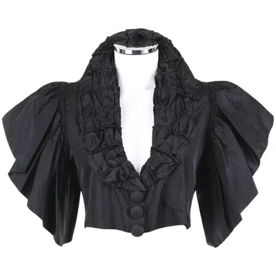 Pre-owned Jean Patou Adaptation C.1930's Black Silk Jacket Ruffled Capelet