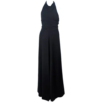 Pre-owned Jean Patou Black Wool Full Length Draped Neck Halter Dress Size 10