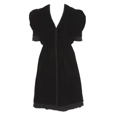 Pre-owned Jean Patou Braided & Ruffled Velvet Little Black Dress, Circa 1968
