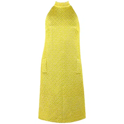 Pre-owned Jean Patou C.1960's Yellow Diamond Brocade Halter Shift Cocktail Dress