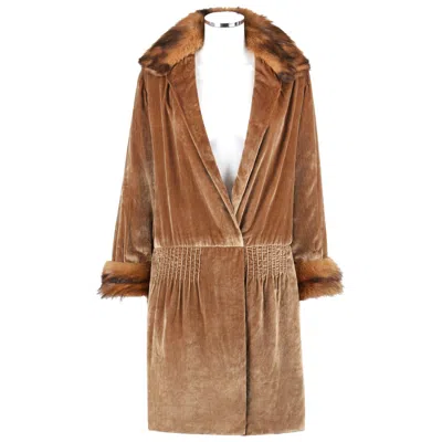 Pre-owned Jean Patou Couture C.1920s Bronze Fur Trim Velvet Drop Waist Evening Jacket Coat In Brown