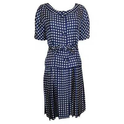Pre-owned Jean Patou Haute Couture 1950's Blue Gingham Print Silk Satin Dress And Jacket