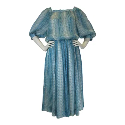 Pre-owned Jean Patou Silk Chiffon Print Dress In Blue