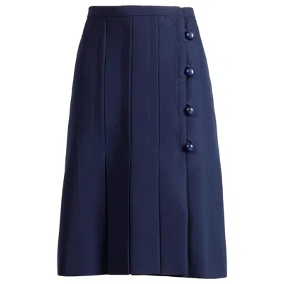 Pre-owned Jean Patou Vintage Navy Blue Wool + Silk Asymmetric Pleated Mod Skirt, 1960s