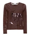 Jean Paul Gaultier Sequin-embellished Mesh Top In Brown
