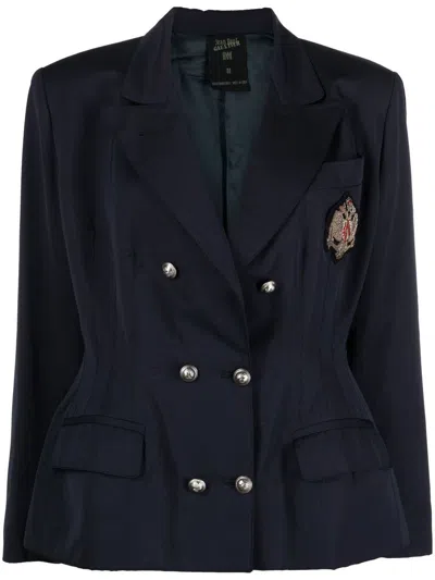 Pre-owned Jean Paul Gaultier 1980s Emblem-patch Double-breasted Jacket In Blue