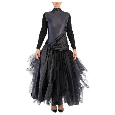 Pre-owned Jean Paul Gaultier 1980s  Black Silk Knit Sleeves & Tulle Skirt Gown