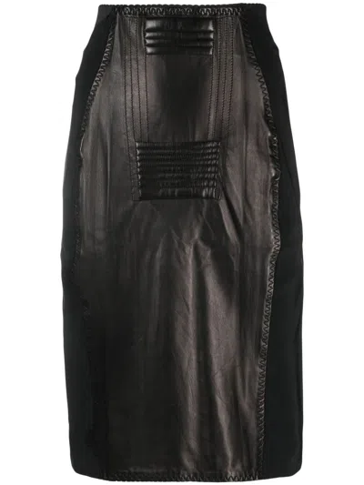 Pre-owned Jean Paul Gaultier 1987 Panelled Leather Pencil Skirt In Black