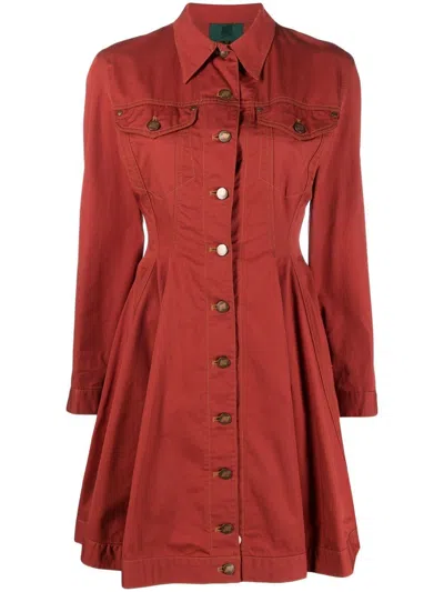 Pre-owned Jean Paul Gaultier 1989 Logo-button Denim Dress In Red