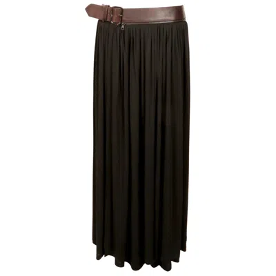 Pre-owned Jean Paul Gaultier 1990's  Black Semi-sheer Wrap Maxi Skirt With Leather Belt