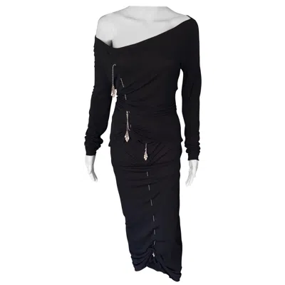 Pre-owned Jean Paul Gaultier 1990's  Knit Semi-sheer Chain Lace Up Black Skirt Set 2 Piece