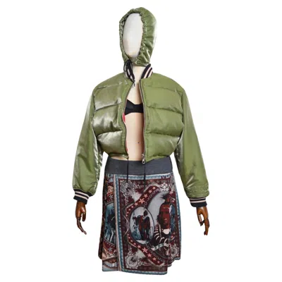 Pre-owned Jean Paul Gaultier 1990's Jpg Khaki Green  Cropped Bomber Puffer Jacket With Hood