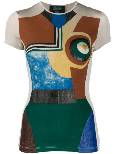 Pre-owned Jean Paul Gaultier 1990s Abstract Print T-shirt In Neutrals