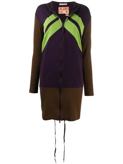 Pre-owned Jean Paul Gaultier 1990s Colourblock Midi Zipped Hoodie In Purple