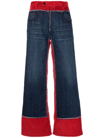 Pre-owned Jean Paul Gaultier 1990s Corduroy Denim Panelled Trousers In Blue