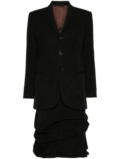 Pre-owned Jean Paul Gaultier 1990s Gathered-detail Skirt Suit In Black