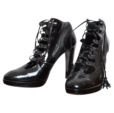 Pre-owned Jean Paul Gaultier 1990s  Patent Black Lace Up Brogue High Heels Court Shoes Eu40