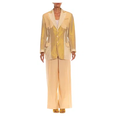 Pre-owned Jean Paul Gaultier 1990s  Peach & Cream Wool Taffeta Patchwork Suit In White