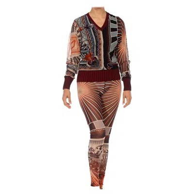 Pre-owned Jean Paul Gaultier 1990s  Poly/nylon Mesh Vegas Queen Of Hearts Geometric Top & In Brown