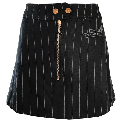 Pre-owned Jean Paul Gaultier 1990s  "safe Sex" Black And White Pinstripe 90s Mini Skirt