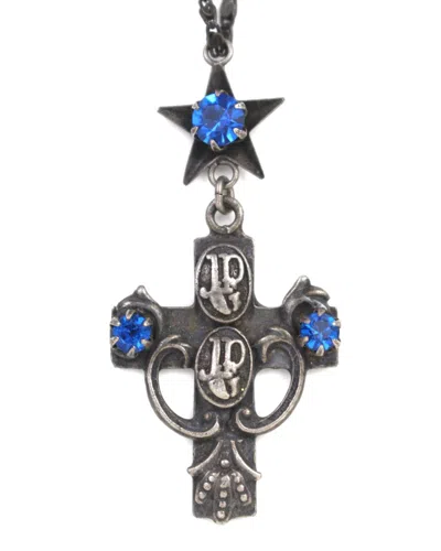 Pre-owned Jean Paul Gaultier 1990s  Star Cross Blue Crystals Necklace In Silver