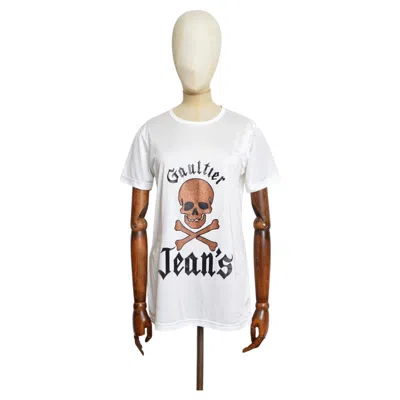 Pre-owned Jean Paul Gaultier 1990�s Jpg  White Skull & Cross Bones Slogan Tee - T-shirt