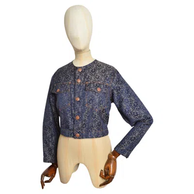 Pre-owned Jean Paul Gaultier 1990s Lace Tulle Print Jacquard Collarless Cropped Jacket In Black