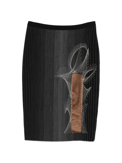 Pre-owned Jean Paul Gaultier 1990s Pinstripe Mesh-panel Skirt In Black