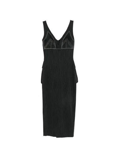Pre-owned Jean Paul Gaultier 1990s Pinstripe-print Contrast-stitch Dress In Black