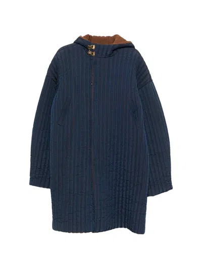 Pre-owned Jean Paul Gaultier 1990s Quilted Hooded Coat In Blue