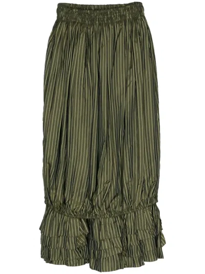 Pre-owned Jean Paul Gaultier 1990s Stripe-print Fluted Skirt In Green