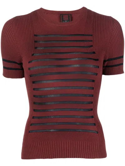 Pre-owned Jean Paul Gaultier 1990s Striped Knitted Top In Red