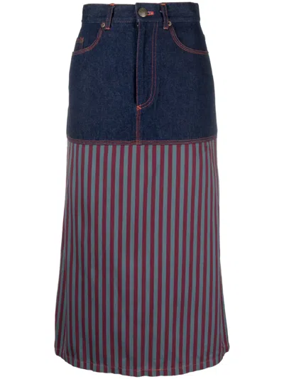 Pre-owned Jean Paul Gaultier 1990s Striped Panelled Denim Skirt In Blue