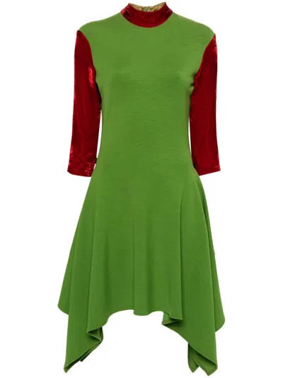 Pre-owned Jean Paul Gaultier 1990s Velvet-sleeve Asymmetric Dress In Green