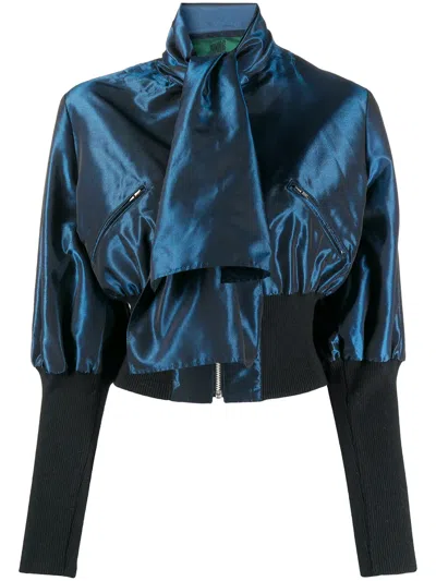 Pre-owned Jean Paul Gaultier 1991 Pussy Bow Zipped Blouse In Blue