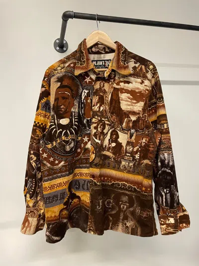 Pre-owned Jean Paul Gaultier 1994 X-ray Native American Corduroy Archive Vintage Shirt In Brown/orange