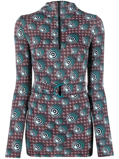 Pre-owned Jean Paul Gaultier 1996 Spiral Print Belted Hooded Top In Blue