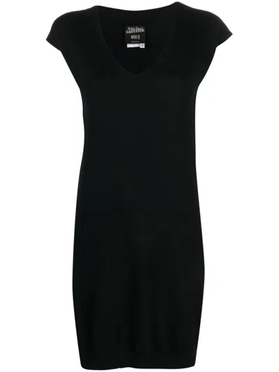 Pre-owned Jean Paul Gaultier 2000s Contrast-panel Sleeveless Knitted Dress In Black