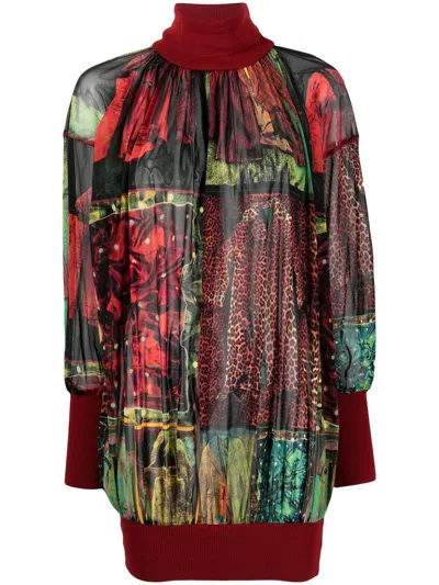 Pre-owned Jean Paul Gaultier 2000s Graphic-print Roll-neck Blouse In Red