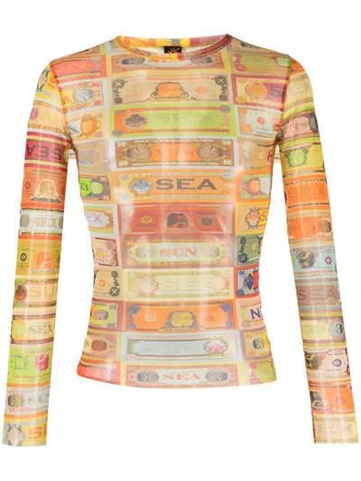Pre-owned Jean Paul Gaultier 2000s Graphic-print Semi-sheer T-shirt In Yellow