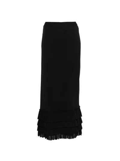 Pre-owned Jean Paul Gaultier 2000s Ruffled Midi Skirt In Black