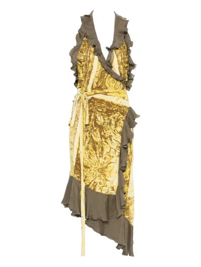 Pre-owned Jean Paul Gaultier 2000s Ruffled Wrap Dress In Yellow