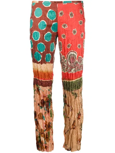 Pre-owned Jean Paul Gaultier 2002 Abstract Print Creased Trousers In Red