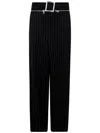 Jean Paul Gaultier Pinstripe Wool Tailored Trouser With Zip Off Belt In Black  