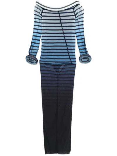 JEAN PAUL GAULTIER MESH BOAT NECK LONG DRESS WITH 3D COLLAR AND CUFF B