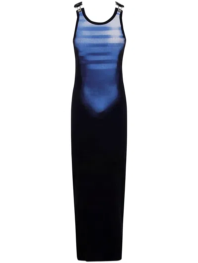 JEAN PAUL GAULTIER COTTON RIBBED LONG DRESS PRINTED "LE MALE" WITH OVE,25.33.F.RO373I.J581.0050 0050 BLACK BLUE